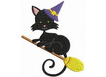 Stickmuster - Halloween Katze Besen